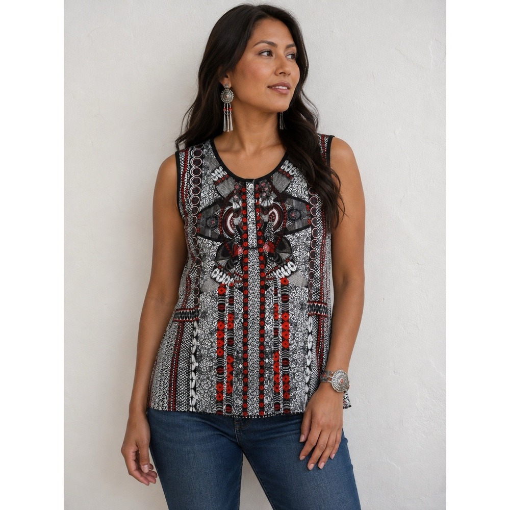 Aventures Des Toiles Size 38 Medium Abstract Art Print Sleeveless Top -3466